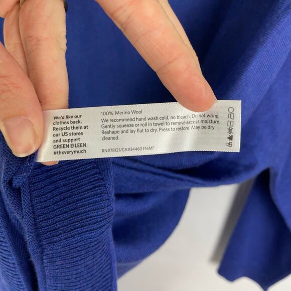 Eileen Fisher | NWT Royal Blue Merino Wool Turtleneck Asymmetrical Hem Sweater - Picture 11 of 11